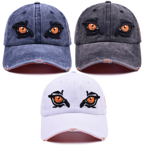 Eagle Eyes Bestickte Baseballkappe Gewaschene Baumwolle Distressed Streetwear Verstellbarer Retro Sonnenhut