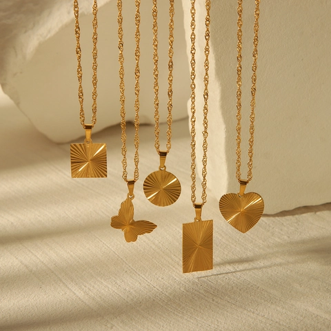 Collana In Acciaio Inossidabile Placcato Oro Ciondolo Geometrico Cuore Farfalla Trama Radiante Catena A Corda Gioielli Donna