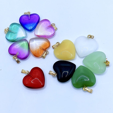 Herz Anhänger Charm Farbiges Glas Mit Vergoldeter Kupferöse Modeschmuck Für Damen
