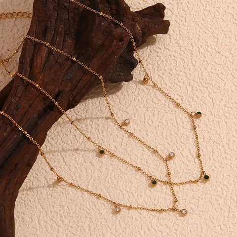 Collana In Acciaio Inossidabile Placcato Oro 18K Minimalista Pendente Perla Zirconia Catena Geometrica Gioielli Donna