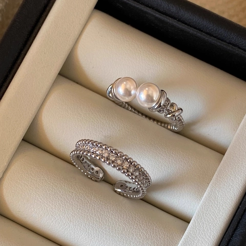 Künstliche Perlenring Offen Und Zirkonia Micro Pave Eternity Ring Silberfarben Eleganter Modeschmuck Für Damen