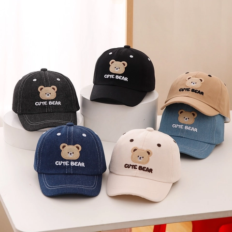 Gorra De Béisbol Para Niños Algodón Denim Transpirable Protección Solar Bordado De Oso Lindo Ajustable Para Bebés Niños Niñas