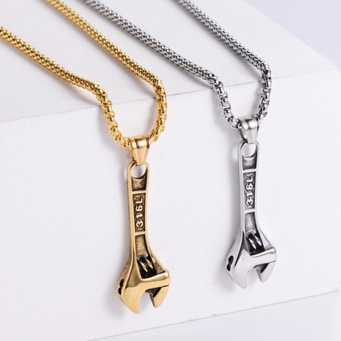 Ciondolo Chiave Inglese Acciaio Inossidabile Retro Hip Hop Punk Stile Industriale Gioielli Per Uomini Donne