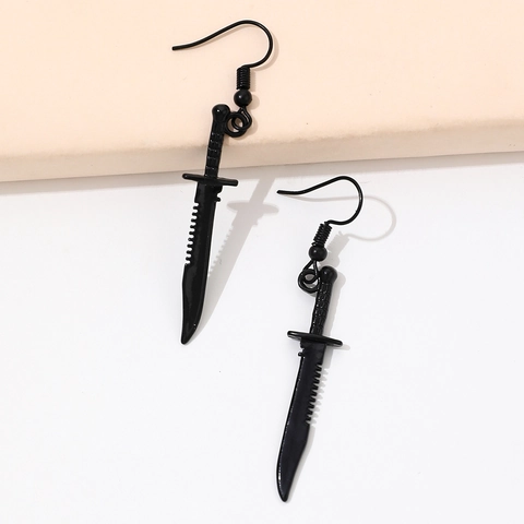 Retro Black Dagger Drop Earrings Zinc Alloy Gothic Punk Knife Shape Cool Jewelry Accessories For Men Women