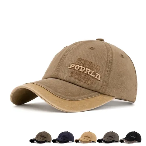Men Vintage Washed Cotton Baseball Cap Contrast Color Embroidery Sun Hat Breathable Adjustable Soft Top Unisex