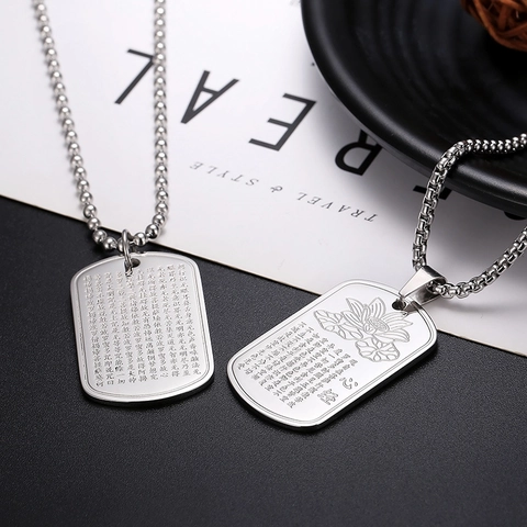 Collana Con Pendente Da Uomo In Acciaio Inossidabile Religioso Sutra Del Cuore Fiore Di Loto Stile Punk