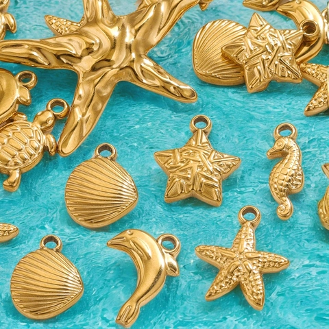 Ocean Theme Charms Stainless Steel Starfish Shell Turtle Dolphin Seahorse Pendants DIY Jewelry Making Necklace Bracelet
