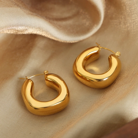 Pendientes De Aro Gruesos Acero De Titanio Chapado En Oro Forma U Geométrico Pulido Minimalista Joyería Moda Mujer