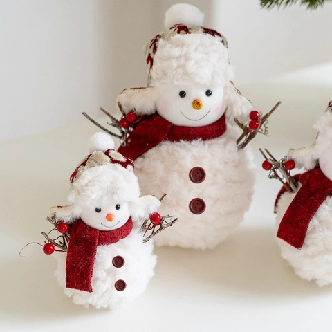 Plush Knitted Christmas Snowman Doll Ornament Handmade Desktop Decor For Home Office Festive Atmosphere White Red Pink