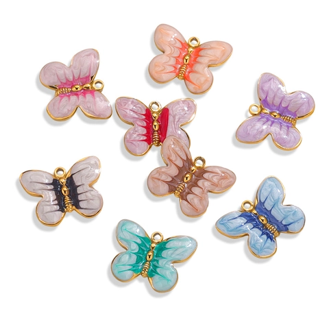 Stainless Steel Butterfly Charms Colorful Enamel Pendants For Jewelry Making DIY Accessories 18K Vacuum Gold Plated Butterfly Findings