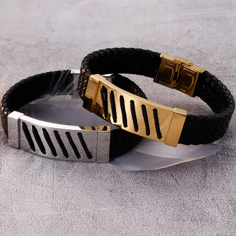 Pulsera De Cuero Trenzado Punk Con Placa Hueca De Acero Inoxidable Retro Gótico Personalidad Joyería Para Hombre