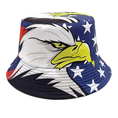 Vissershoed Met Amerikaanse Vlag En Amerikaanse Zeearend Polyester Zonbescherming Patriotisch Buiten Zomerhoed