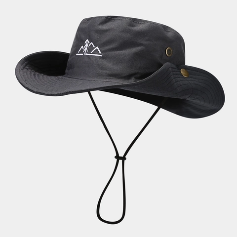 Outdoor Bergbeklimmen Zonnehoed Katoen Polyester Brede Rand Berg Borduren Winddicht Verstelbaar Touw Wandelen Vissen