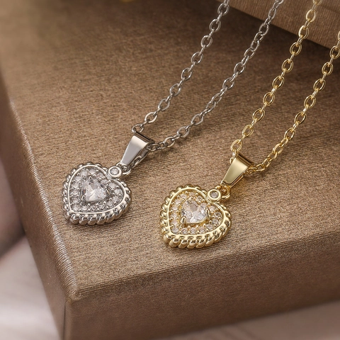 Elegante Halskette Mit Herzanhänger Kupfer Vergoldet Mit Funkelndem Zirkonia Minimalistischer Französischer Stil Für Damen