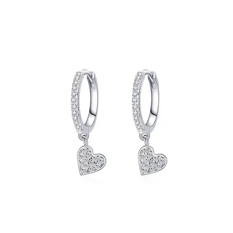 925 Sterling Silver Heart Drop Earrings For Women Elegant Cubic Zirconia Inlaid Korean Style Hoop Earrings Jewelry Gift