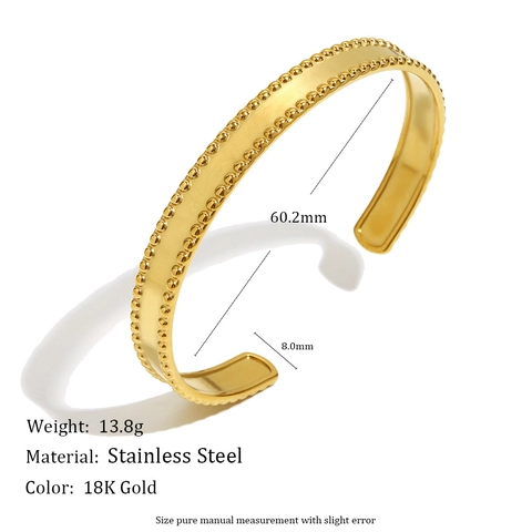 Minimalist Open Bangle Bracelet Stainless Steel 18K Gold Plated Hollow Heart Zircon Accent For Women French Style