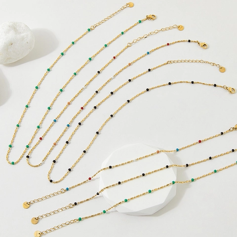 Bohemia Roestvrijstalen Ketting Armband En Enkelband Vintage Kleurrijke Emaille Kralenketting Retro Sieraden Voor Dames