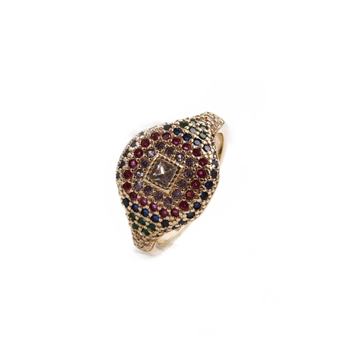 Anillo De Sello Hip Hop Para Hombres Mujeres Cobre Bañado En Oro Zirconia Cúbica Cuadrada Iced Out Micro Pavé Joyería Vintage Ajustable