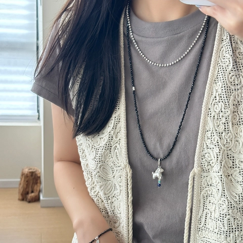 Minimalist Adjustable Crystal Beaded Necklace Vintage Animal Pendant Sweater Chain Jewelry Women With Copper Charm