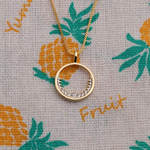 Geometrische Runde Anhänger Halskette Vergoldet Kupfer Mit Zirkon Minimalistischer Schmuck Für Damen