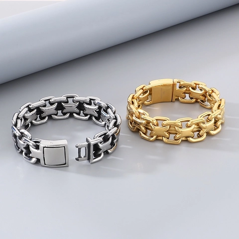 Joyas De Pulsera Y Anillo Para Hombre De Acero Inoxidable Hip Hop Punk Cadena De Eslabones Diseño X Hueco Estilo Industrial
