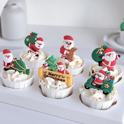 Christmas Cake Toppers Soft PVC Santa Claus Reindeer Snowman Merry Christmas Party Holiday Baking DIY Decorations