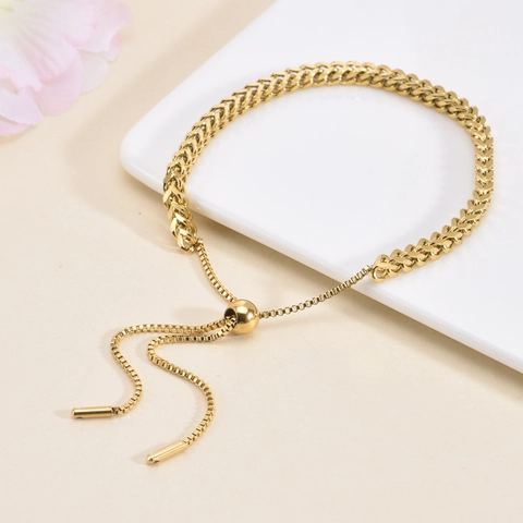 Stainless Steel Woven Bracelet Gold Plated Adjustable Drawstring Wheat Box Chain Minimalist Jewelry For Women