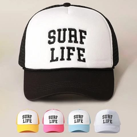 Surf Life Embroidery Trucker Hat Mesh Back Adjustable Snapback Sun Protection Outdoor Baseball Cap For Men Women