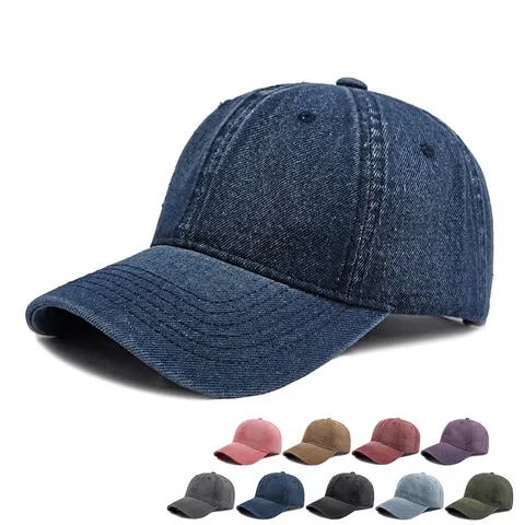 Washed Denim Baseball Cap Vintage Distressed Cotton Adjustable Sun Protection Plain Retro Dad Hat For Men Women