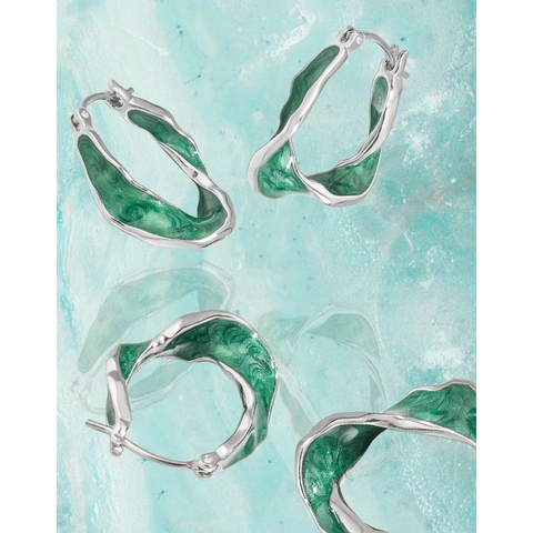 Boucles d'Oreilles en Forme de U Torsadées en Argent Sterling 925 Émail Vert Texture Marbre Boucles d'Oreilles Design Niche Élégantes pour Femmes