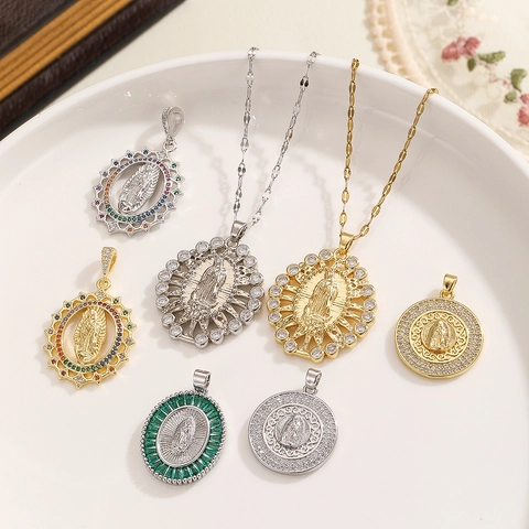 Vintage Kupfer Jungfrau Maria Anhänger Halskette Für Damen Mikro Eingelegte Zirkonia Unsere Liebe Frau Von Guadalupe Religiöser Schmuck