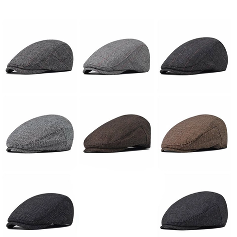 Berretto Piatto Uomo Spina Di Pesce Regolabile Misto Cotone Stile Retro Vintage Autunno Inverno Accessori
