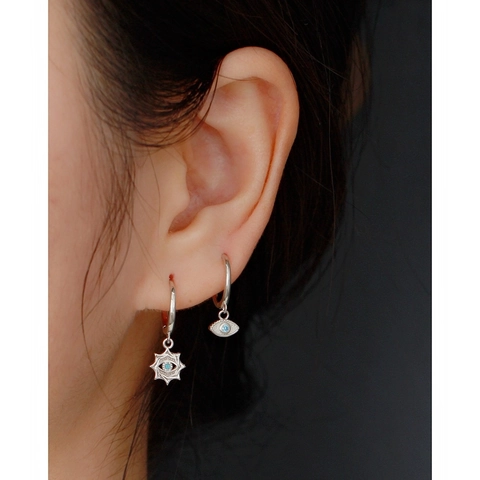 925 Sterling Silver Evil Eye Hoop Earrings Eight Pointed Star Sunburst Drop Dangle Jewelry For Women Retro Style
