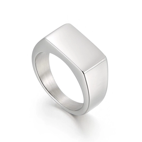 Anello A Sigillo Uomo Acciaio Inossidabile Rettangolo Lucido Minimalista Punk Hip Hop Gioielli