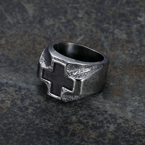 Anello Croce In Acciaio Inossidabile Vintage Rilievo Texture Punk Gothic Gioielli Per Uomo Unisex