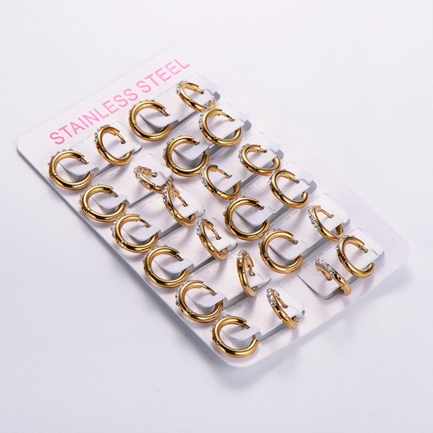 Orecchini A Cerchio Rotondi Minimalisti Da Donna Acciaio Inossidabile 316L Placcato Oro 18K Strass Gioielli Di Moda