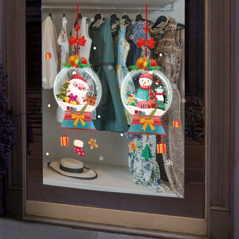 Christmas Window Stickers Santa Claus Snowman PVC Self Adhesive Glass Door Decals Festive Holiday Home Decoration Novelty