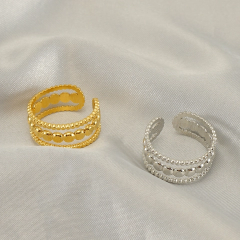 Anillo Abierto Capas Múltiples Acero Inoxidable Hueco Geométrico Perla Milgrain Ajustable Joyería Moda Para Mujeres