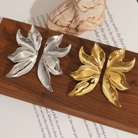 Blatt Flamme Form Ohrringe 316 Edelstahl PVD Echtgold Beschichtet Hochglanzpoliert Wasserdicht Hypoallergen Mode Damen