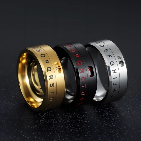 Anillo Spinner 304 Acciaio Inossidabile Lettere Alfabeto Intagliate Fascia Fidget Rotante Per Uomini Donne Gioielli Moda Spazzolato