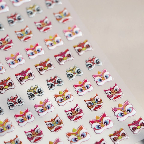 3D Reliëf Leeuwendans Nagelkunst Stickers Chinese Stijl Nieuwjaar Mat Zilverfolie Zelfklevend DIY Manicure Decoratie