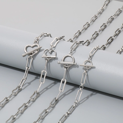 Joyas Minimalistas De Acero Inoxidable Para Mujer Cadena De Clip Cierre De Corazón Collar Y Pulsera