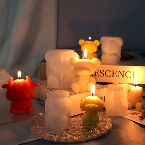 3D Animal Bear Cow Dog Silicone Mold DIY Handmade Candle Aromatherapy Soap Ice Cube Making Tool Flexible Non-Stick