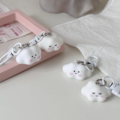 Schattige Wolk Sleutelhanger Hars 3D Cartoon Expressie Wit Roze Wang Tas Charme Rugzak Hanger Cadeau Nieuwigheid