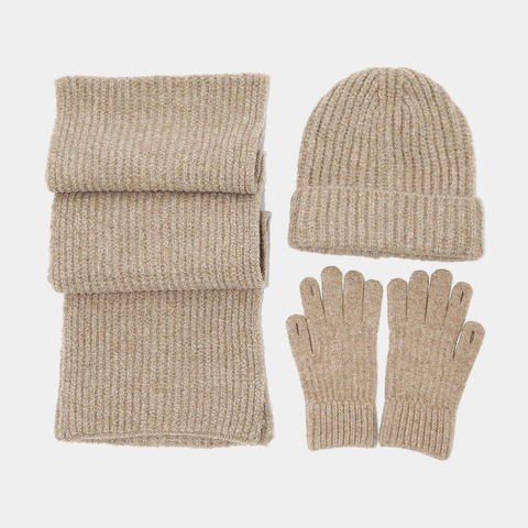 Cappello Sciarpa E Guanti In Maglia Invernale A Coste Caldo Touchscreen Tinta Unita Accessori Termici Spessi