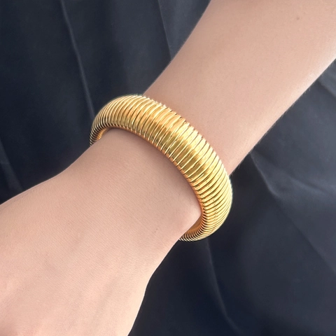 Stainless Steel Tubogas Elastic Bracelet For Men Women 18K Gold Plated Spiral Snake Bone Stretch Bangle Streetwear Fashion Jewelry