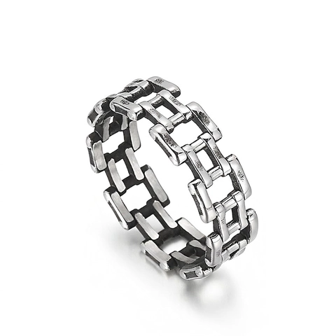 Anello Da Uomo Catena Industriale Vintage Acciaio Inossidabile Testurizzato Punk Biker