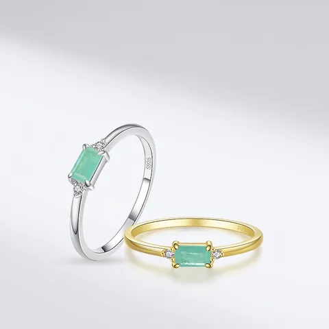 Ring Aus 925 Sterling Silber Rechteckiger Grüner Edelstein Zirkonia Minimalistischer Geometrischer Schmuck Für Damen