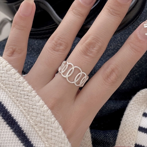 Anello In Argento Sterling 925 Geometrico Cavo Con Maglie Ovali Regolabile Aperto Gioielli Minimalisti
