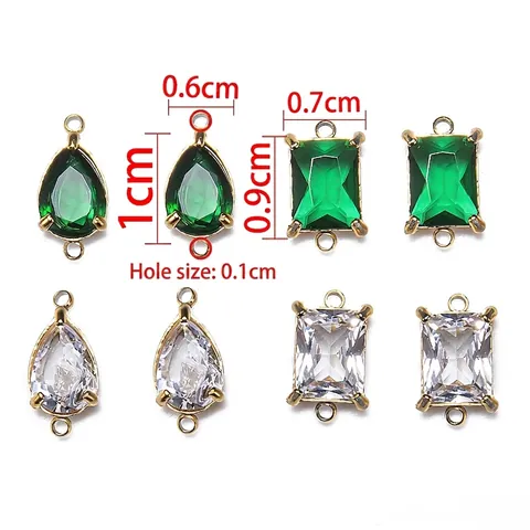 Stainless Steel Zircon Double Loop Connectors For DIY Jewelry Making Vintage Rectangle Teardrop Pendant Charms